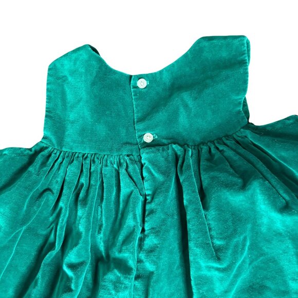 Vintage Green Velvet Sleeveless Baby Dress 24 Months Toddler Button Back Closure - Picture 4 of 5